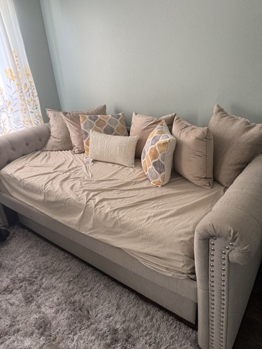 Taupe day bed and mattress - and,